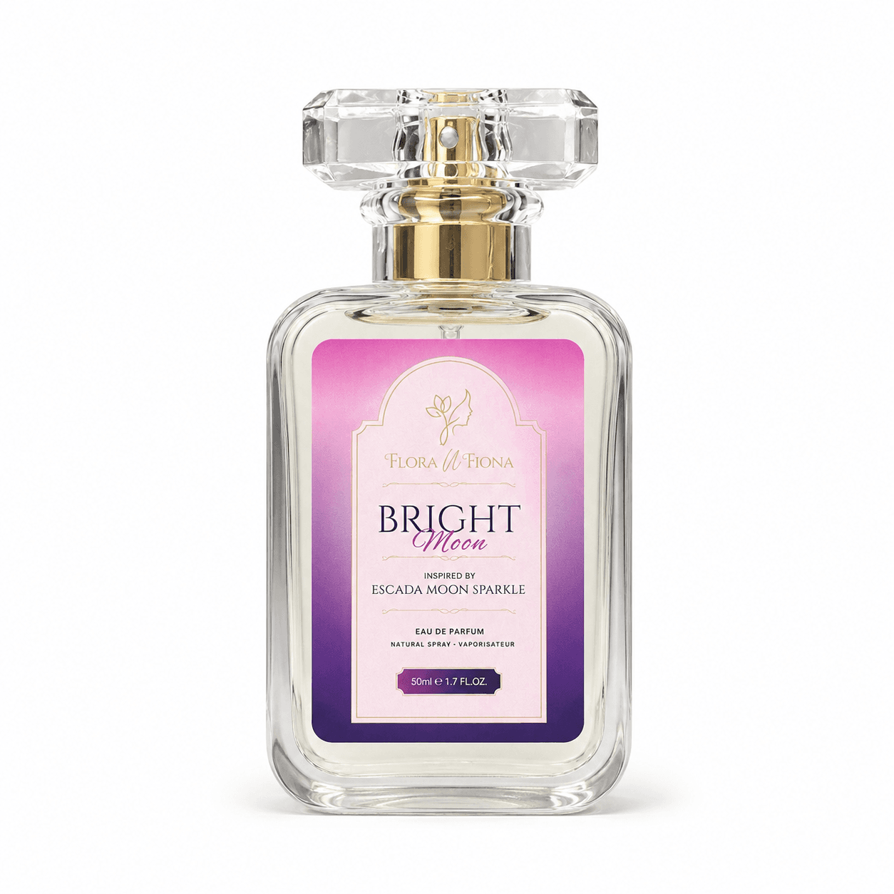 Flora N Fiona Bright Moon inspired perfume bottle on white background