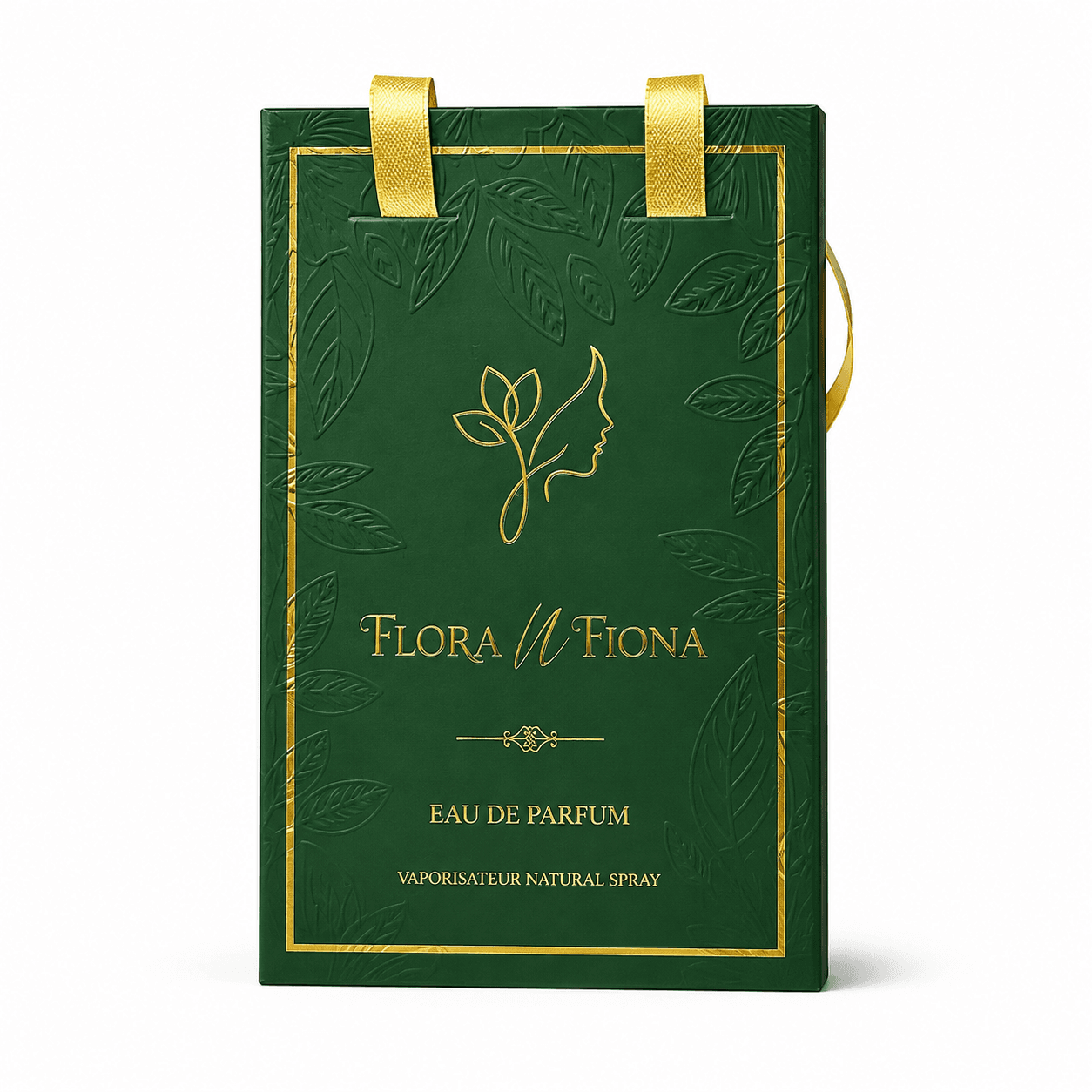Flora N Fiona luxury green perfume shopping bag front view